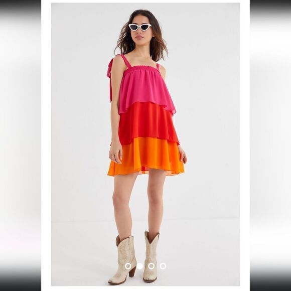 Show Me Your MuMu Gabriela Tiered Ruffle Mini Dress Multi Size M - Picture 1 of 9